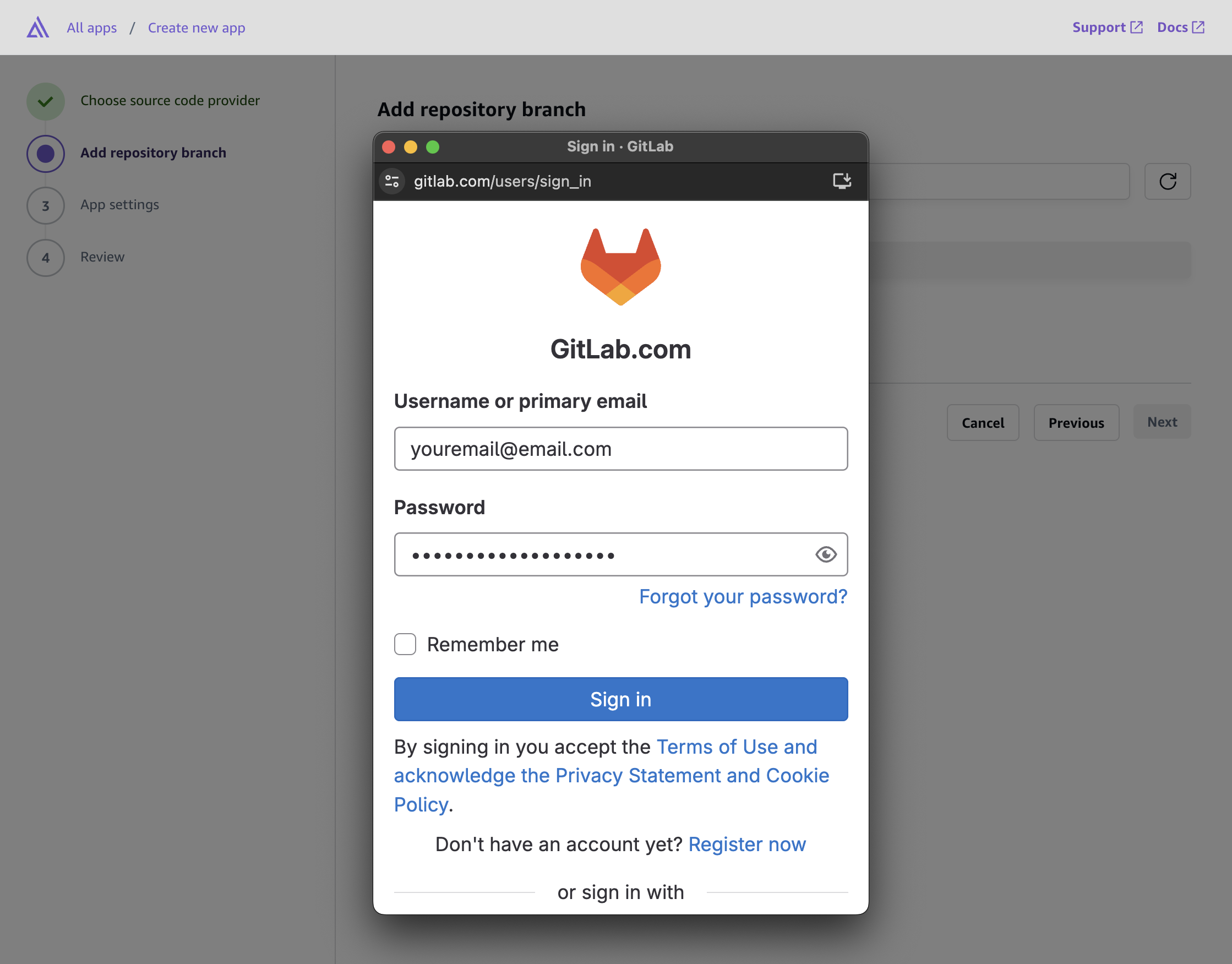 Sign into Gitlab via AWS Amplify